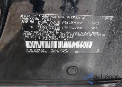 2015 Toyota Rav4 Limited from USA, damaged, VIN 2T3YFREV0FW183009